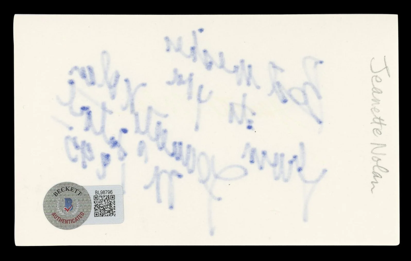 Jeanette Nolan — Jeanette Nolan Man Who Shot Liberty Valance Signed 3x5 Index Card BAS #BL98796, image 5