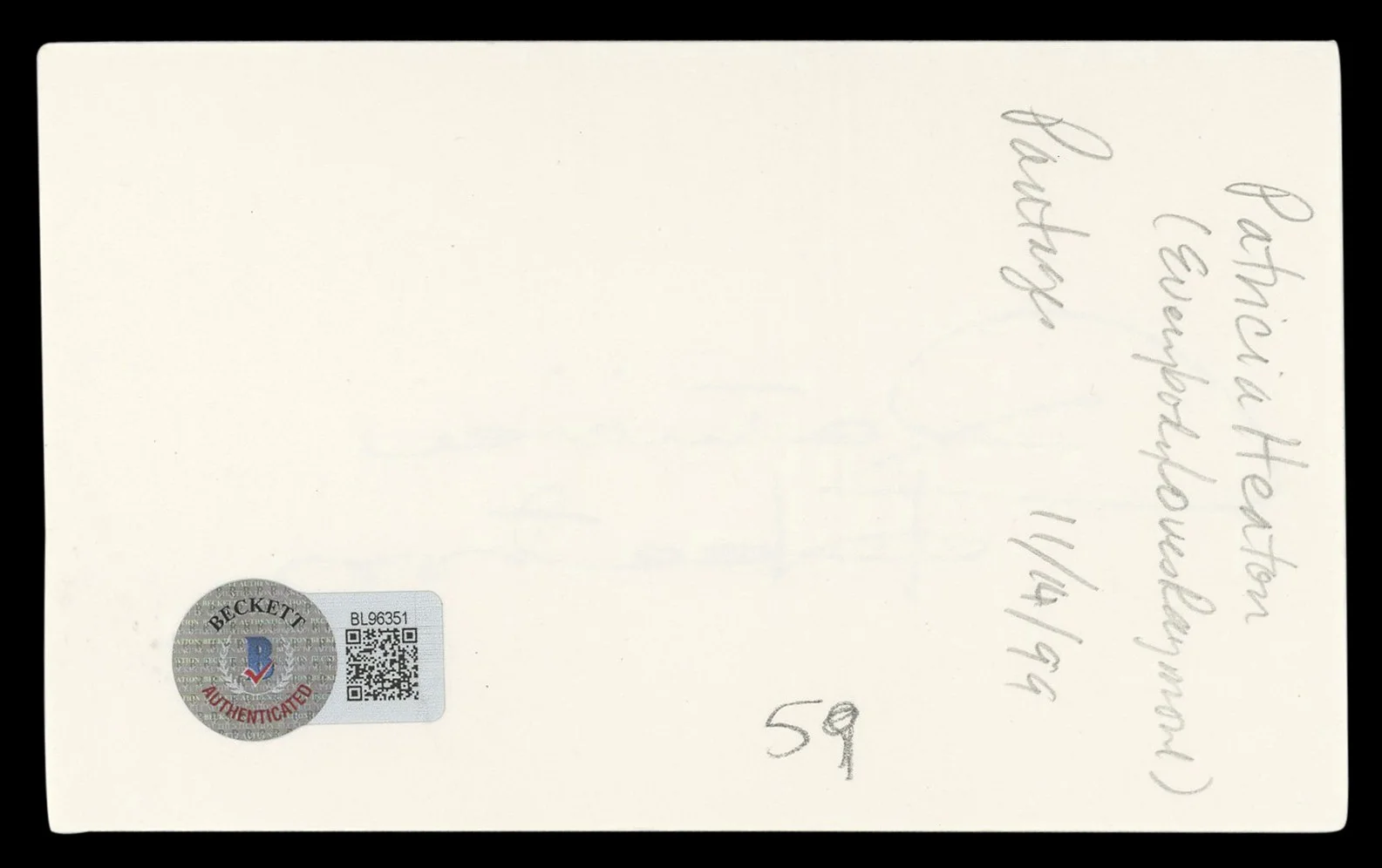 Patricia Heaton — Patricia Heaton Everybody Loves Raymond Signed 3x5 Index Card BAS #BL96351, image 2