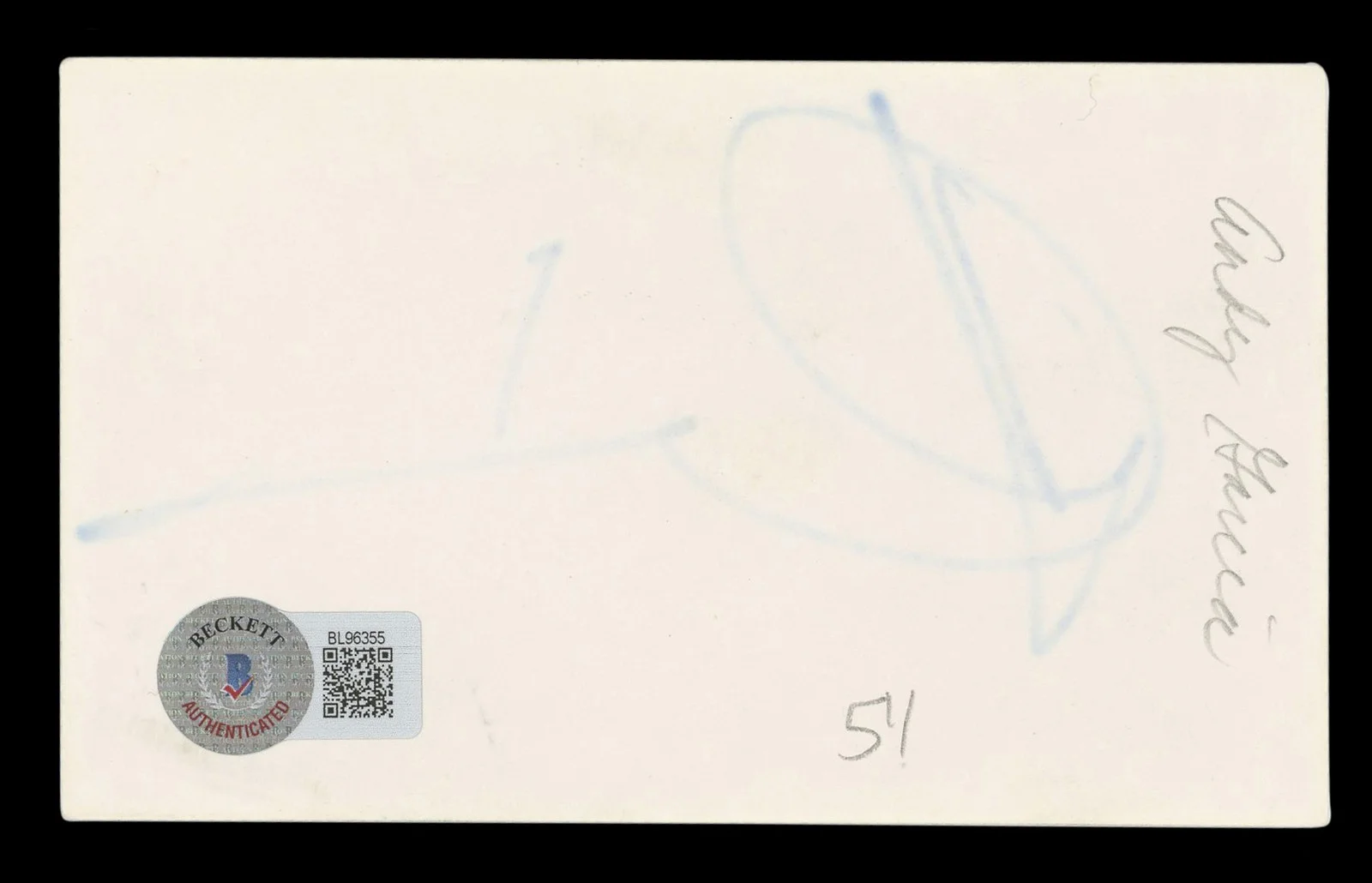 Andy Garcia — Andy Garcia The Untouchables Authentic Signed 3x5 Index Card BAS #BL96355, image 2