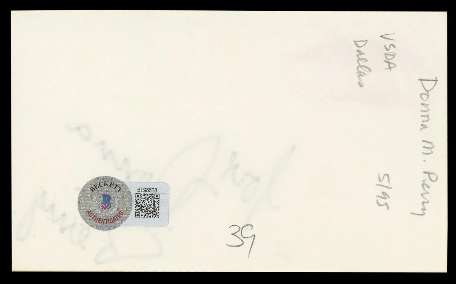 Donna M. Perry — Donna M. Perry Playboy "Love" Authentic Signed 3x5 Index Card BAS #BL98638, image 5