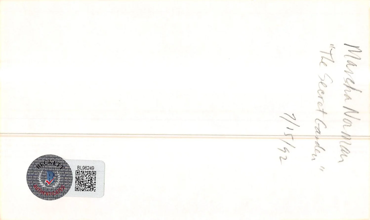 Marsha Norman — Marsha Norman The Secret Garden Authentic Signed 3x5 Index Card BAS #BL96249, изображение 2