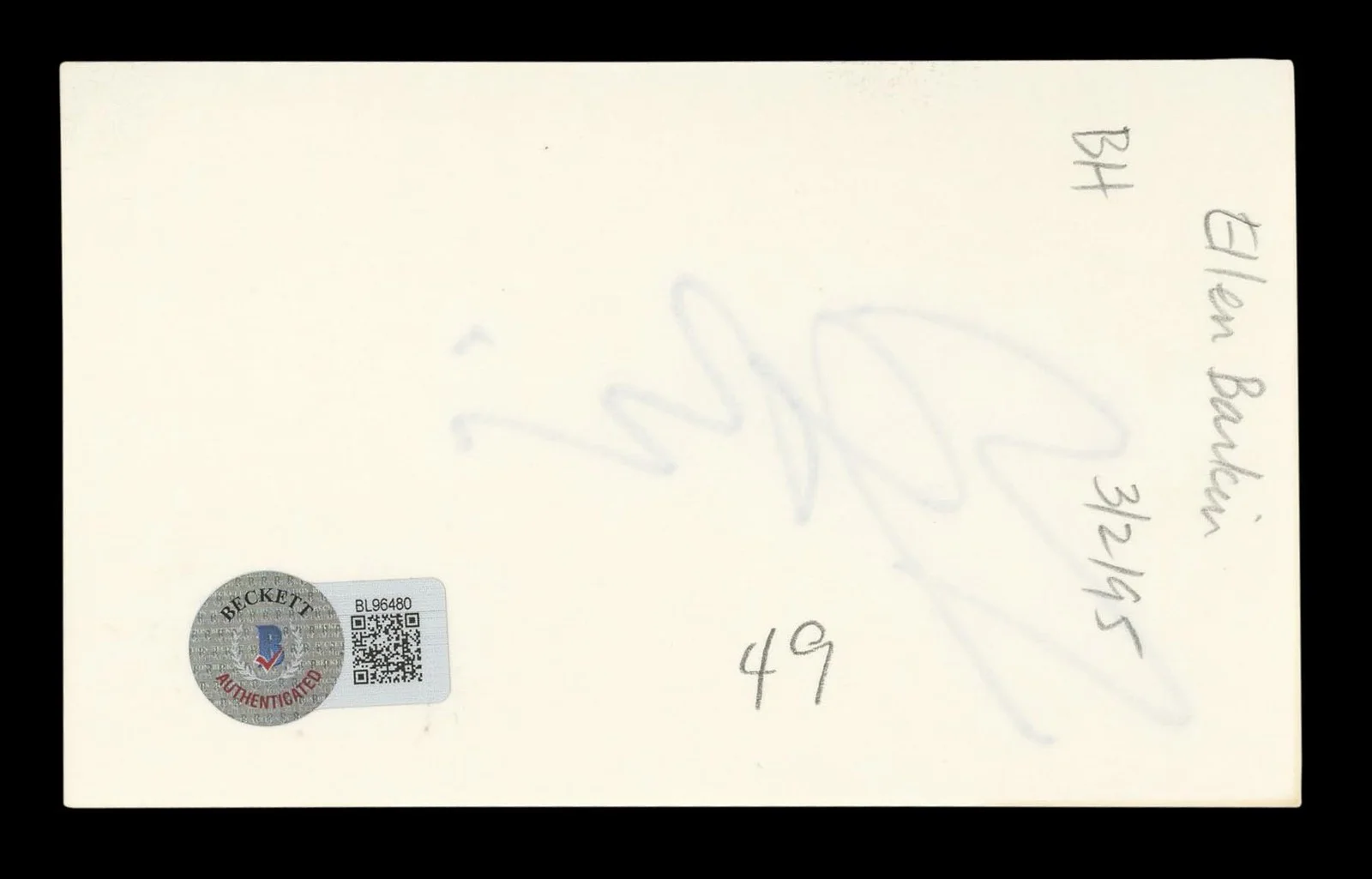 Ellen Barkin — Ellen Barkin Sea of Love Authentic Signed 3x5 Index Card BAS #BL96480, изображение 5