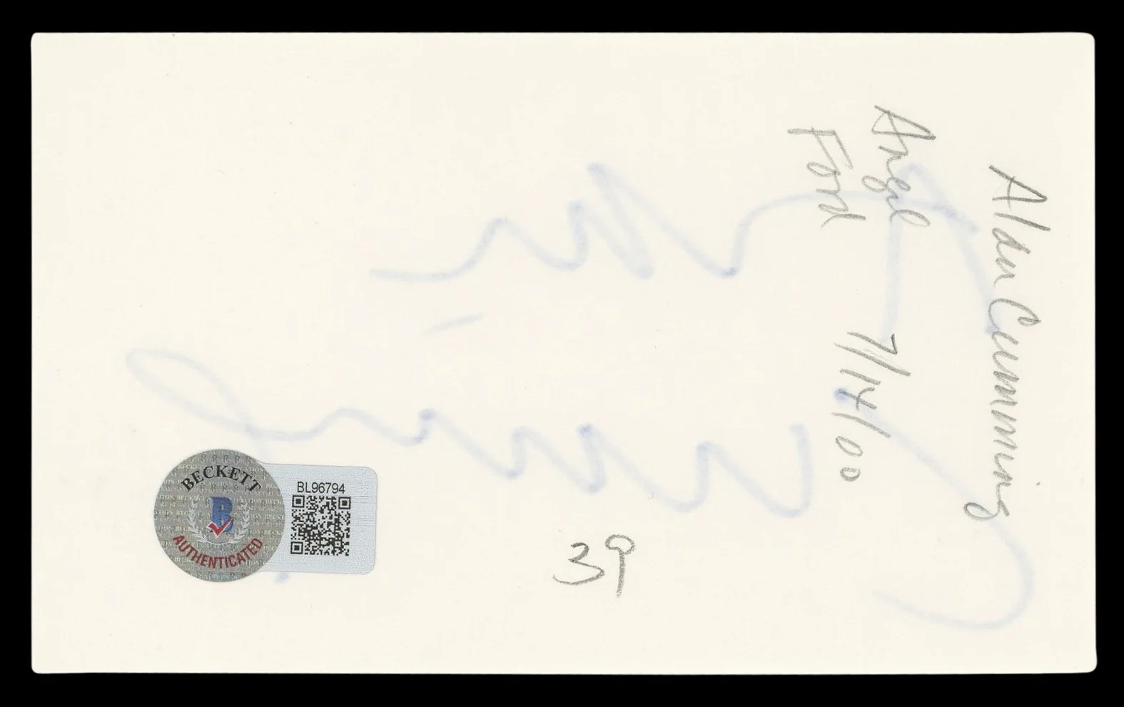 Alan Cumming — Alan Cumming The Good Wife Authentic Signed 3x5 Index Card BAS #BL96794, изображение 2