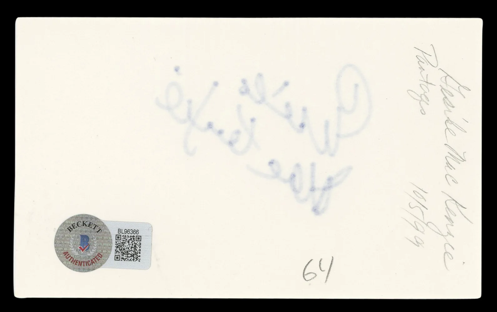 Gisele MacKenzie — Gisele MacKenzie Your Hit Parade Authentic Signed 3x5 Index Card BAS #BL96366, image 2