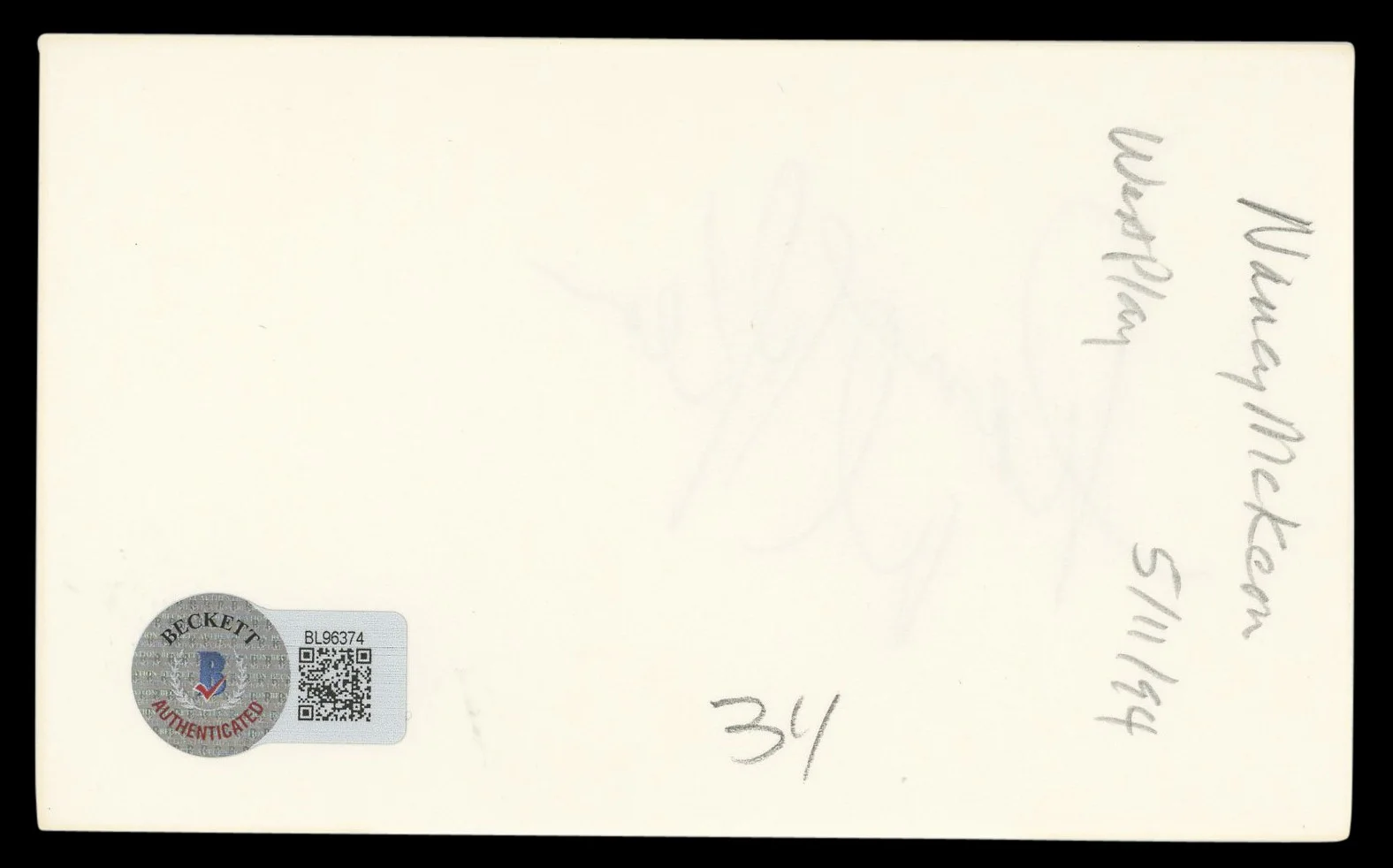 Nancy McKeon — Nancy McKeon The Facts of Life Authentic Signed 3x5 Index Card BAS #BL96374, image 2