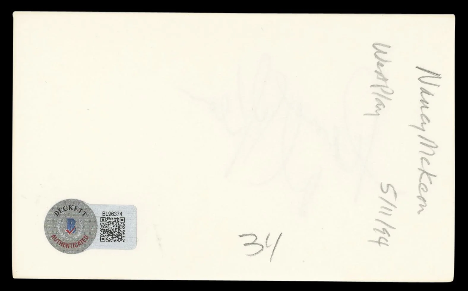 Nancy McKeon — Nancy McKeon The Facts of Life Authentic Signed 3x5 Index Card BAS #BL96374, image 5