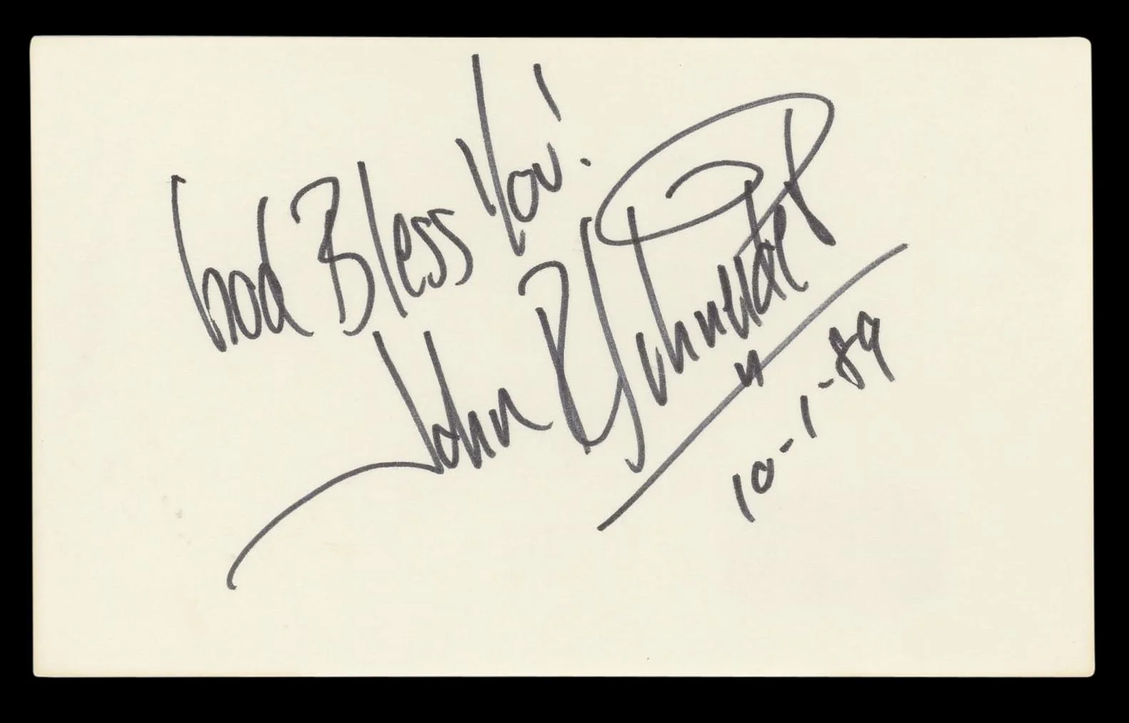 John Schneider — John Schneider "God Bless You!" Authentic Signed 3x5 Index Card BAS #BL96761, image 4