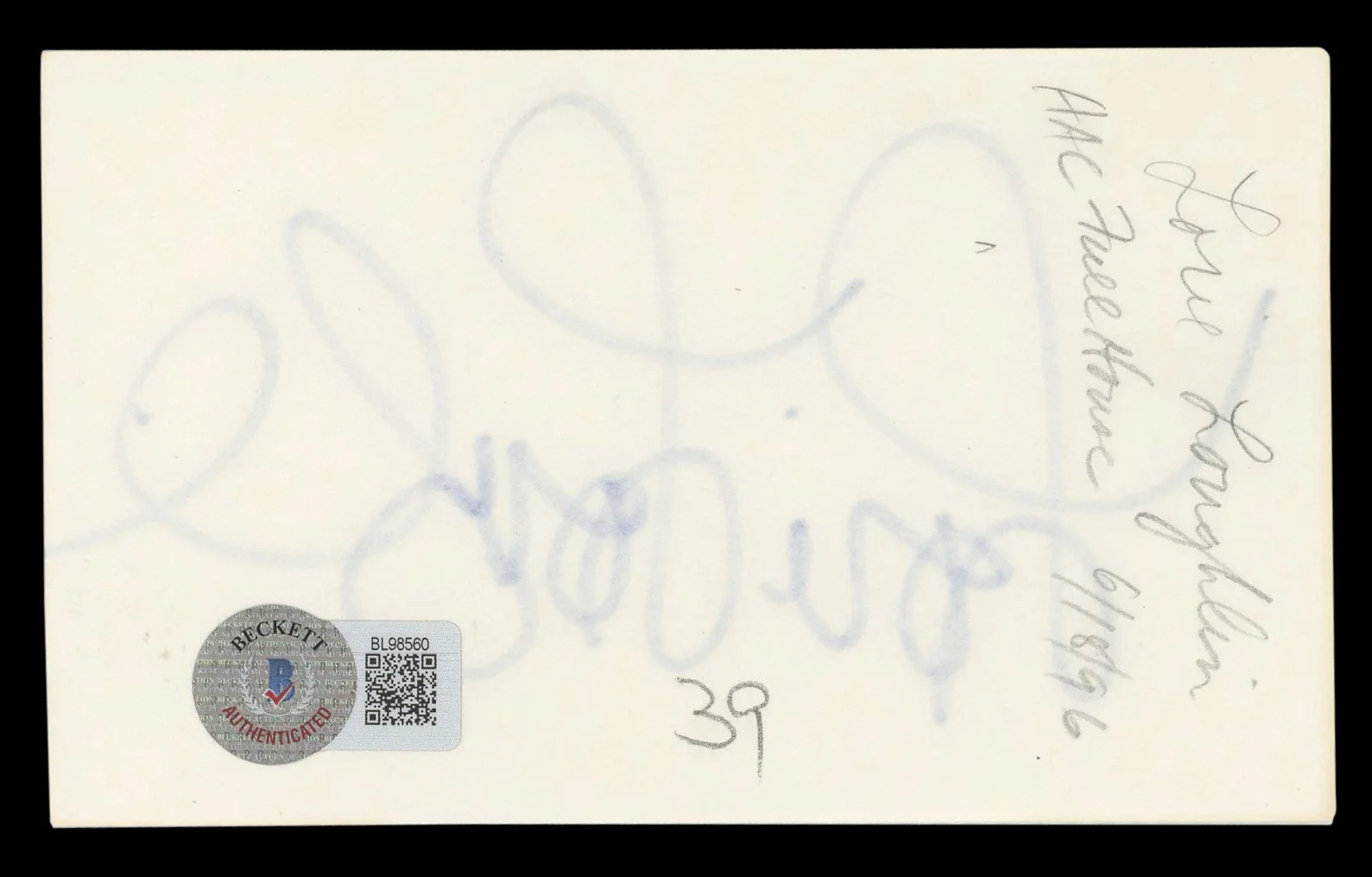 Lori Loughlin — Lori Loughlin Full House Authentic Signed 3x5 Index Card BAS #BL98560, image 2