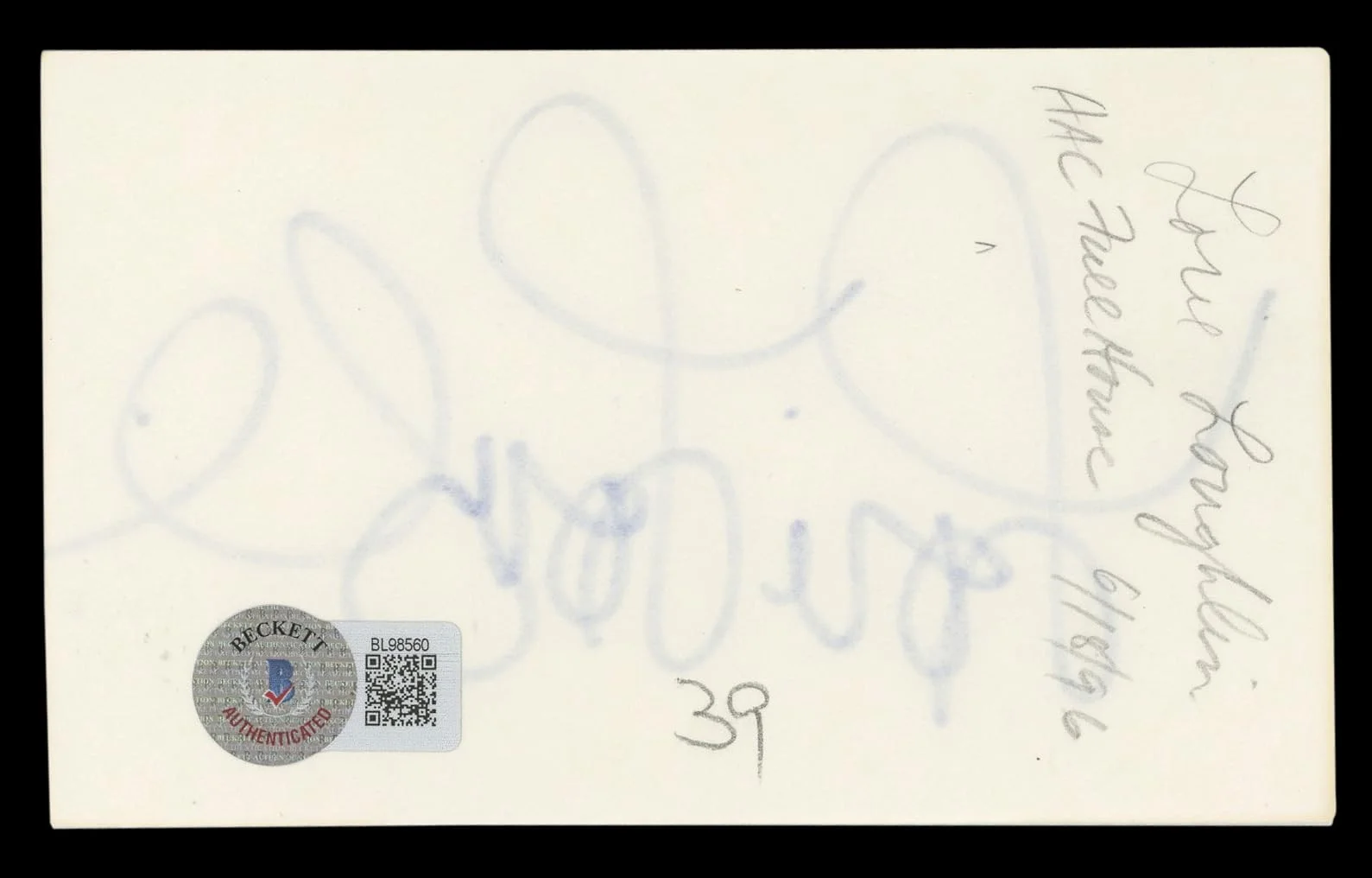 Lori Loughlin — Lori Loughlin Full House Authentic Signed 3x5 Index Card BAS #BL98560, image 5