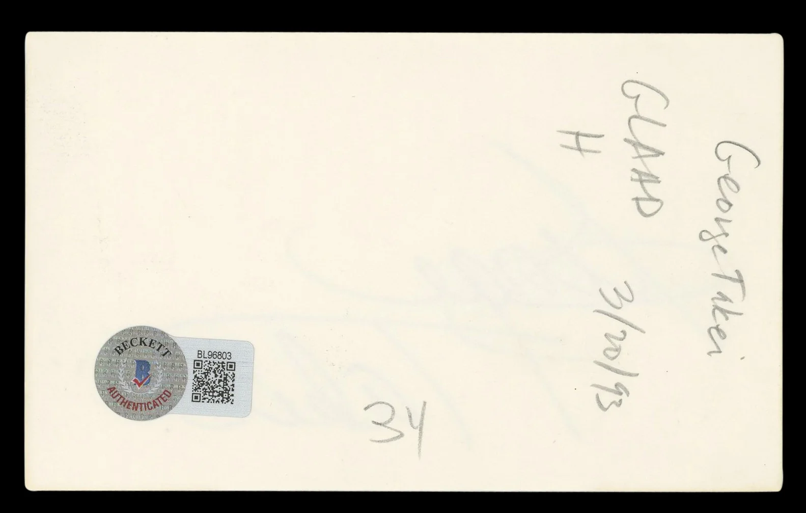 George Takei — George Takei Star Trek Authentic Signed 3x5 Index Card Autographed BAS #BL96803, image 2