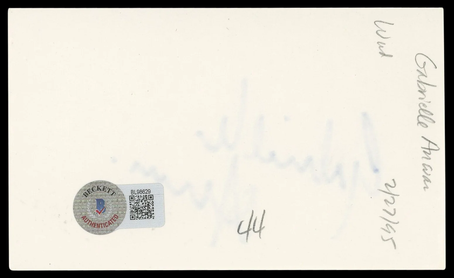 Gabrielle Anwar — Gabrielle Anwar The Three Musketeers Signed 3x5 Index Card BAS #BL98629, изображение 2