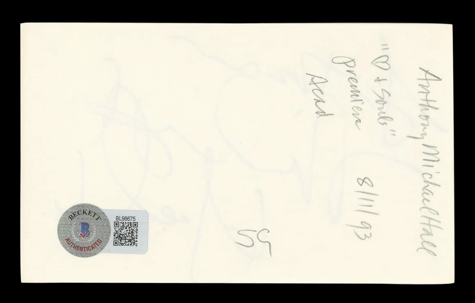 Anthony Michael Hall — Anthony Michael Hall The Breakfast Club Signed 3x5 Index Card BAS #BL96675, image 5