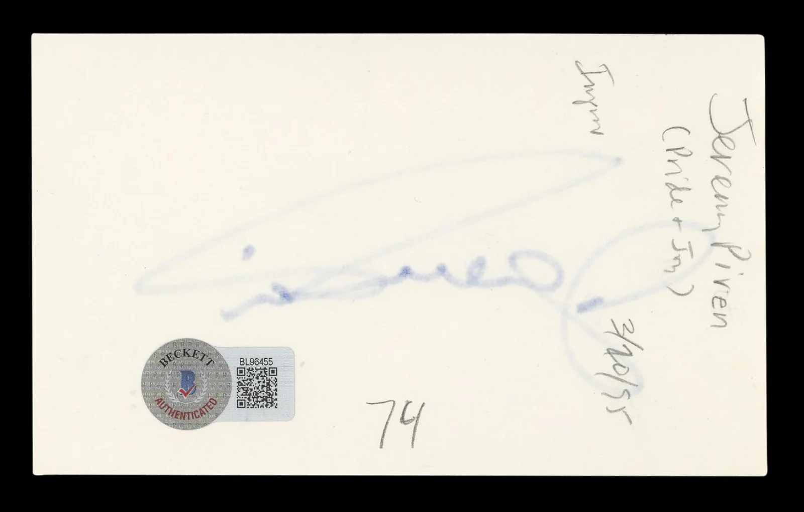 Jeremy Piven — Jeremy Piven Entourage Authentic Signed 3x5 Index Card Autographed BAS #BL96455, image 5