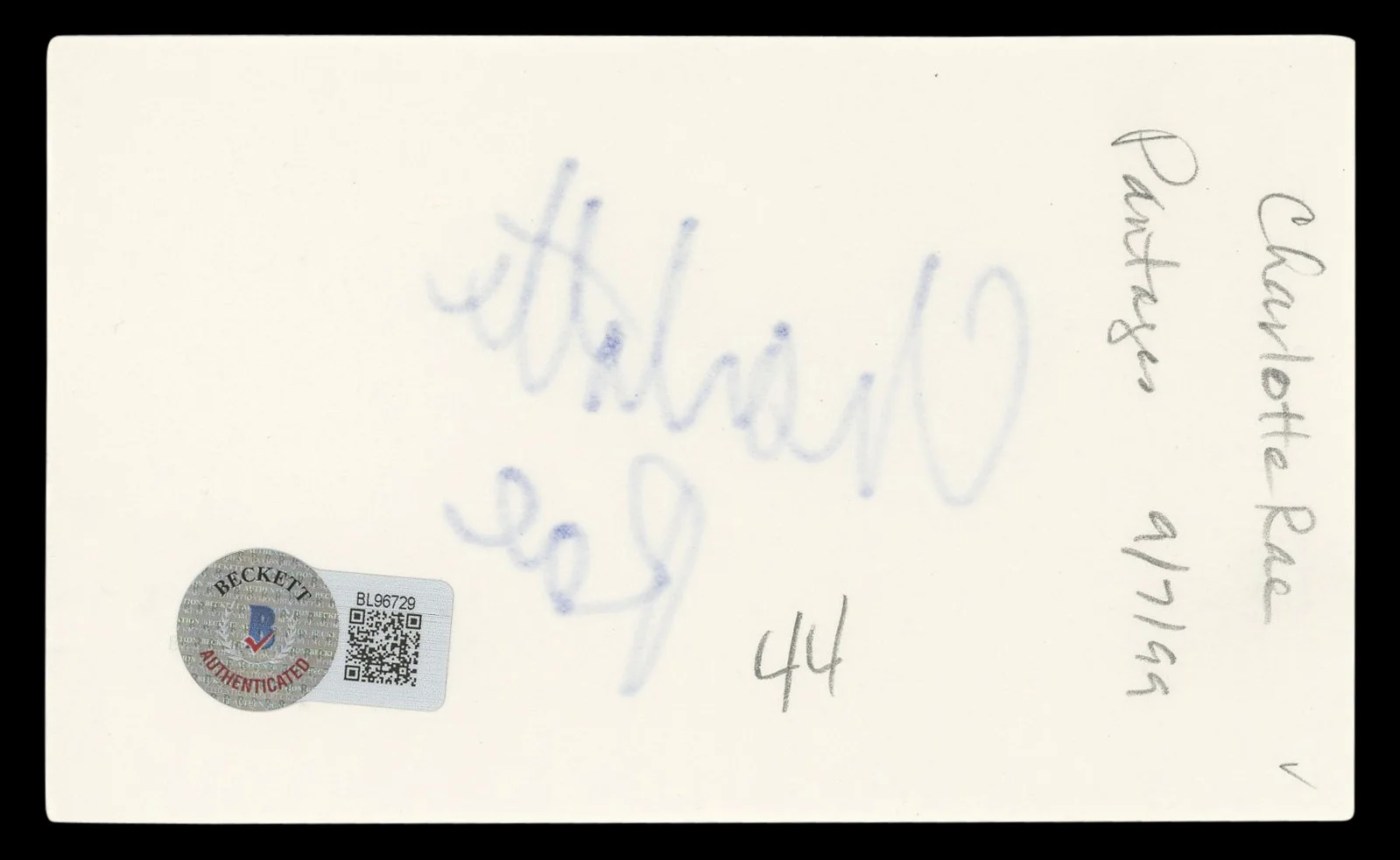Charlotte Rae — Charlotte Rae The Facts of Life Authentic Signed 3x5 Index Card BAS #BL96729, изображение 2