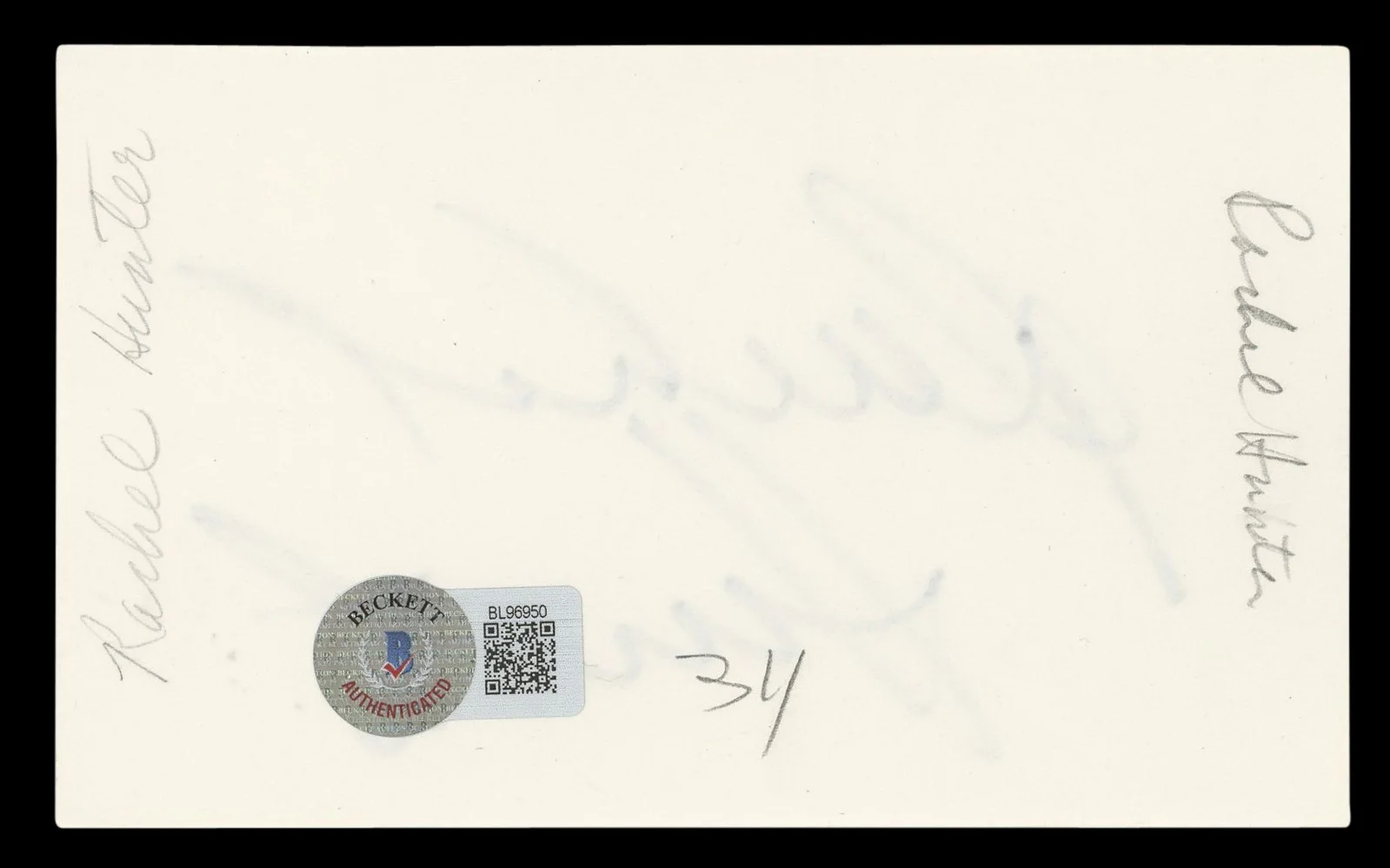 Rachel Hunter — Rachel Hunter Vogue Magazine Authentic Signed 3x5 Index Card BAS #BL96950, image 2
