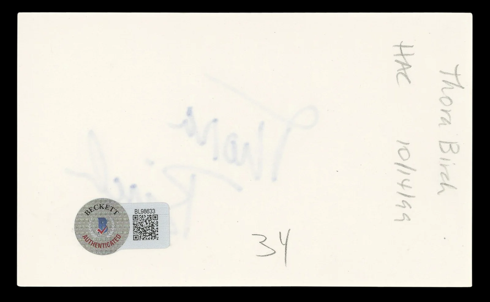 Thora Birch — Thora Birch Ghost World Authentic Signed 3x5 Index Card Autographed BAS #BL98633, image 2