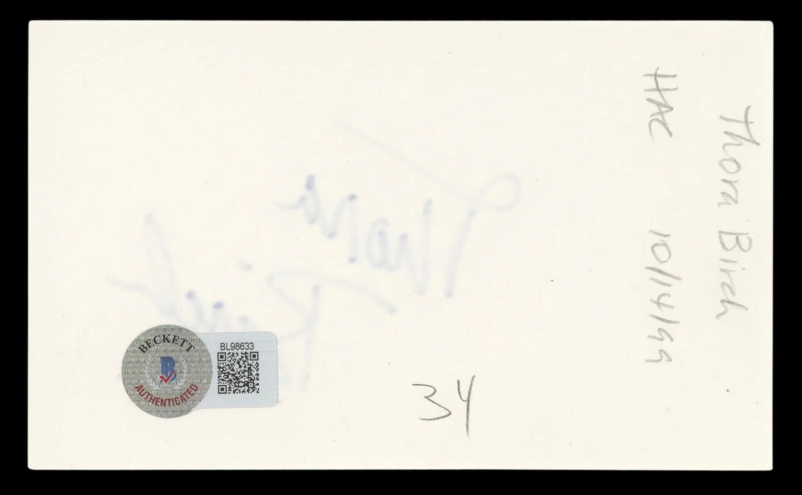 Thora Birch — Thora Birch Ghost World Authentic Signed 3x5 Index Card Autographed BAS #BL98633, image 5