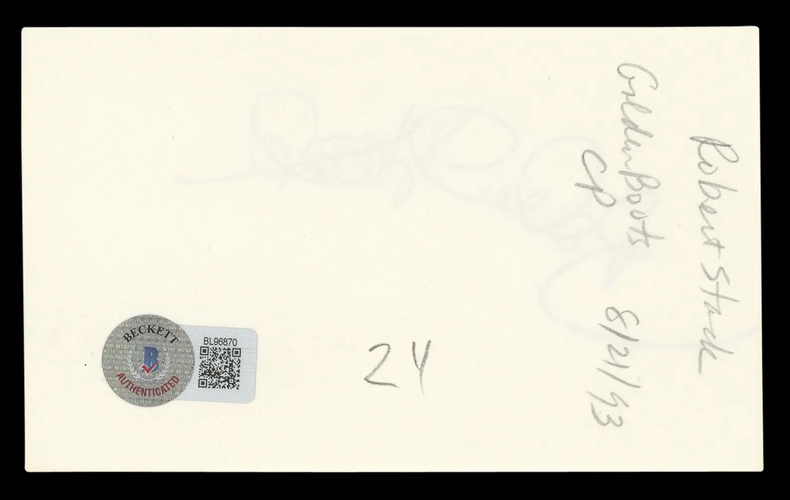 Robert Stack — Robert Stack Airplane! Authentic Signed 3x5 Index Card Autographed BAS #BL96870, image 5
