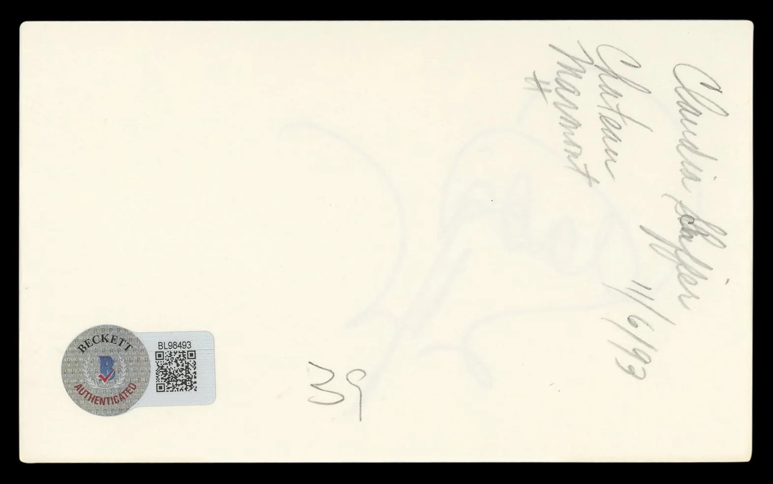 Claudia Schiffer — Claudia Schiffer Love Actually Authentic Signed 3x5 Index Card BAS #BL98493, image 5