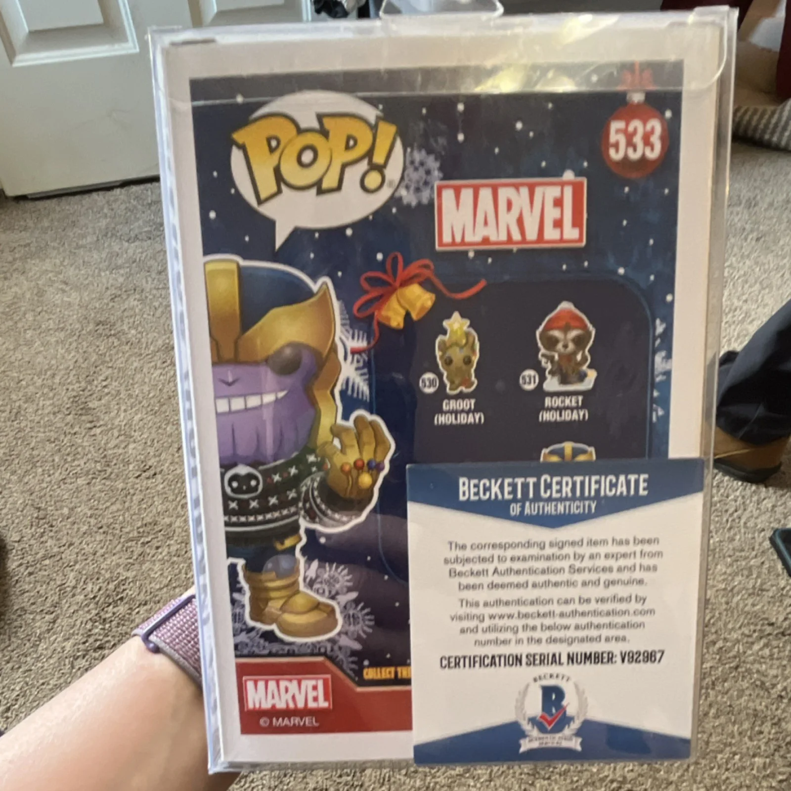 Funko Pop! Marvel Thanos (Holiday) #533 Autographed Beckett Authenticated, image 2