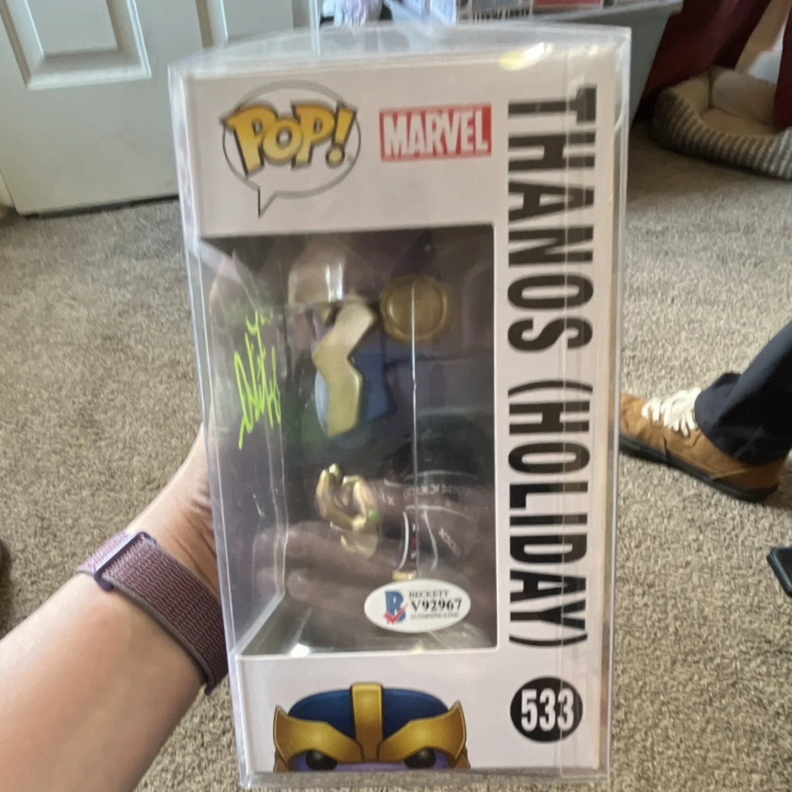 Funko Pop! Marvel Thanos (Holiday) #533 Autographed Beckett Authenticated, image 3