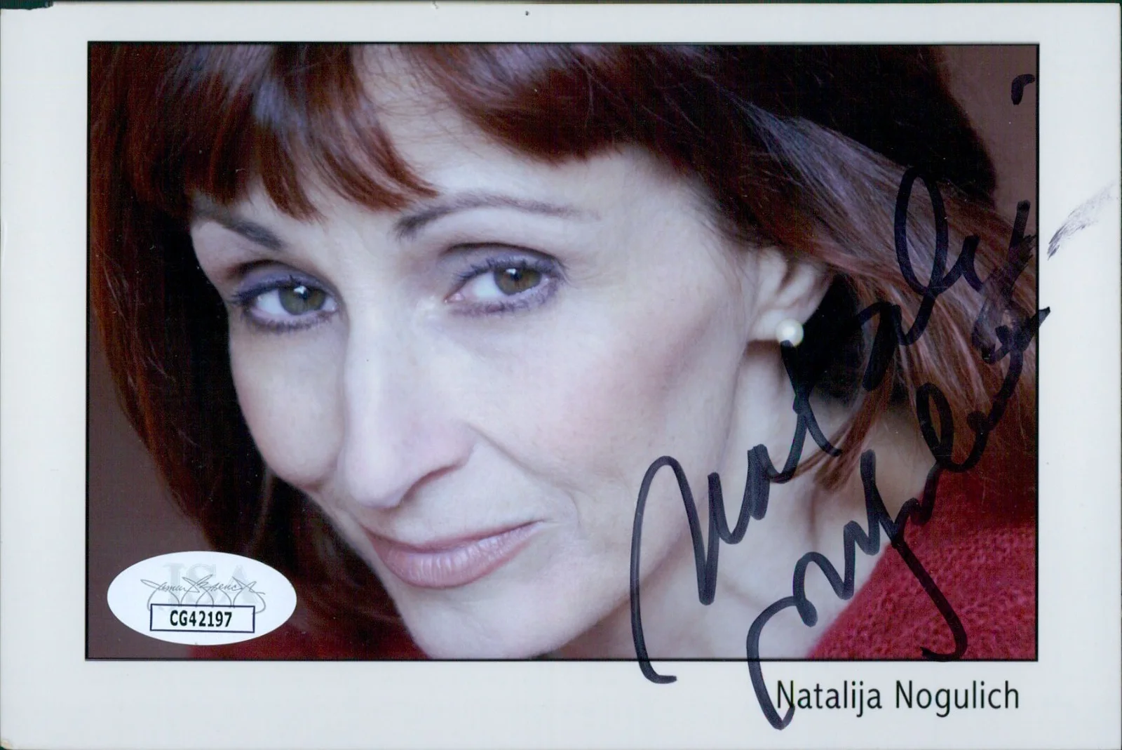 Natalija Nogulich — Natalija Nogulich Star Trek Signed 4x5 Cardstock Promo Photo JSA Authenticated