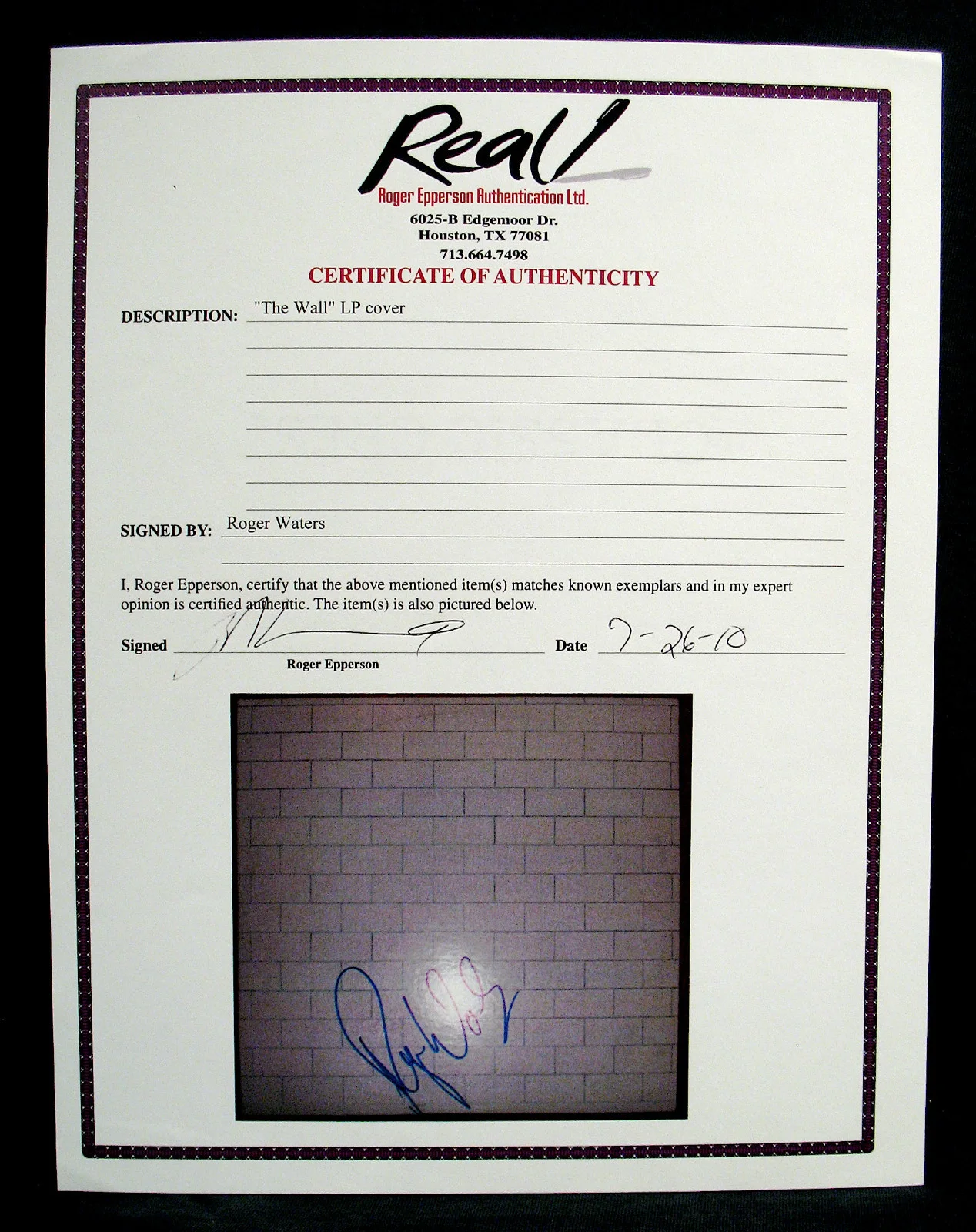 ROGER WATERS-PINK FLOYD-Autographed THE WALL Album Cover-EPPERSON COA, изображение 2