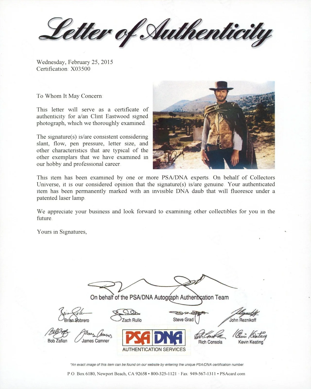 Clint Eastwood — Clint Eastwood The Good, the Bad and the Ugly Signed 11x14 Photo PSA/DNA #X03500, изображение 2