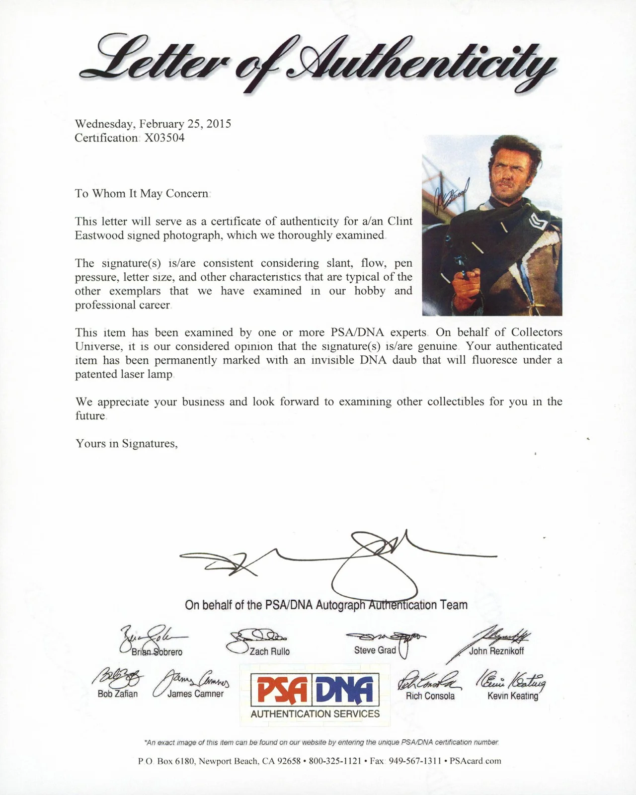 Clint Eastwood — Clint Eastwood The Good, the Bad and the Ugly Signed 11x14 Photo PSA/DNA #X03504, изображение 2
