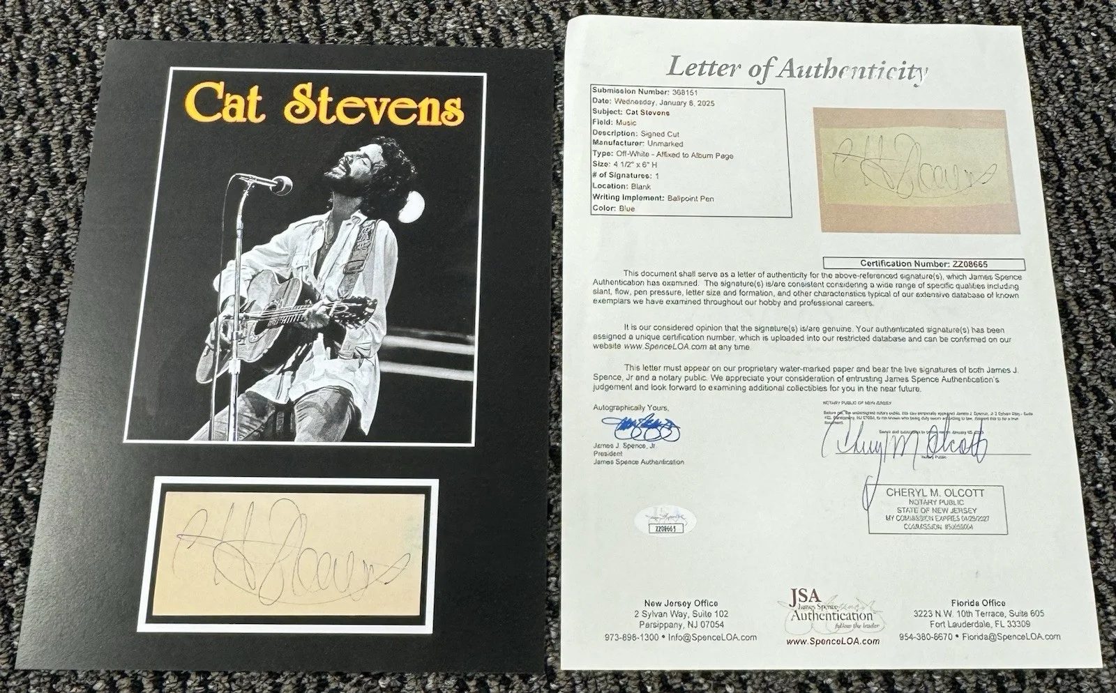 Cat Stevens Signed 8x10 Custom Cut Photo Display JSA LOA Full Rare Signature, изображение 3