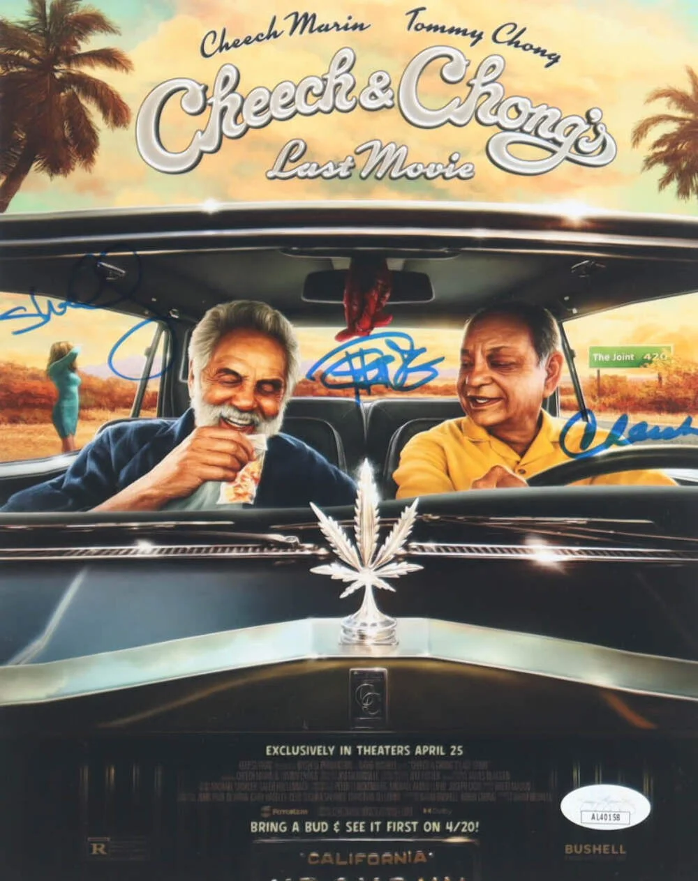 Cheech Marin & Tommy Chong — Cheech Marin, Tommy Chong & Shelby Chong Signed (JSA) "Cheech & Chong's Last Mov