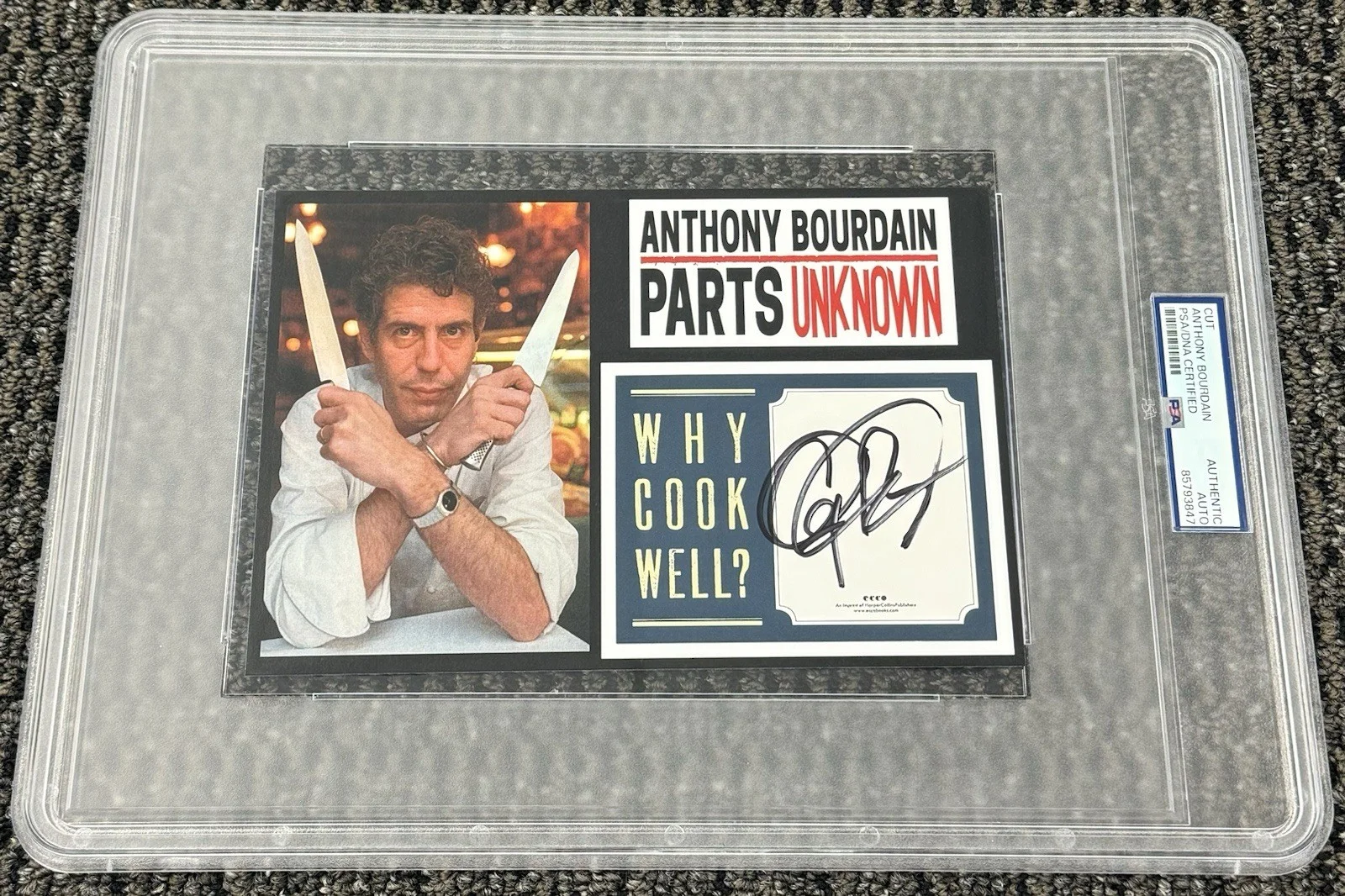 Anthony Bourdain — Anthony Bourdain Signed Autograph Parts Unknown 5x7 Display PSA/DNA Encapsulated