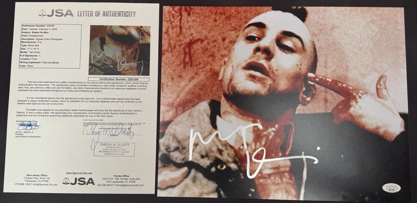 Robert De Niro signed 11x17 Photo JSA LOA authenticated Taxi Driver, изображение 2