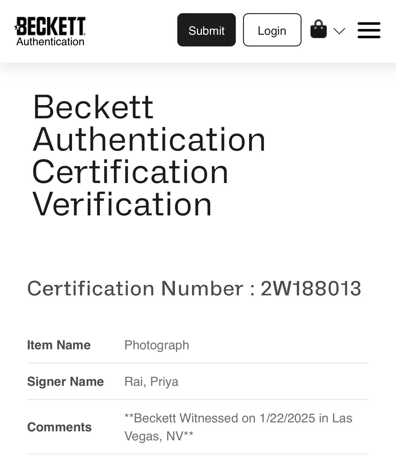 Priya Rai Adult Film Star Signed 8X10 Photo With Beckett COA, изображение 2