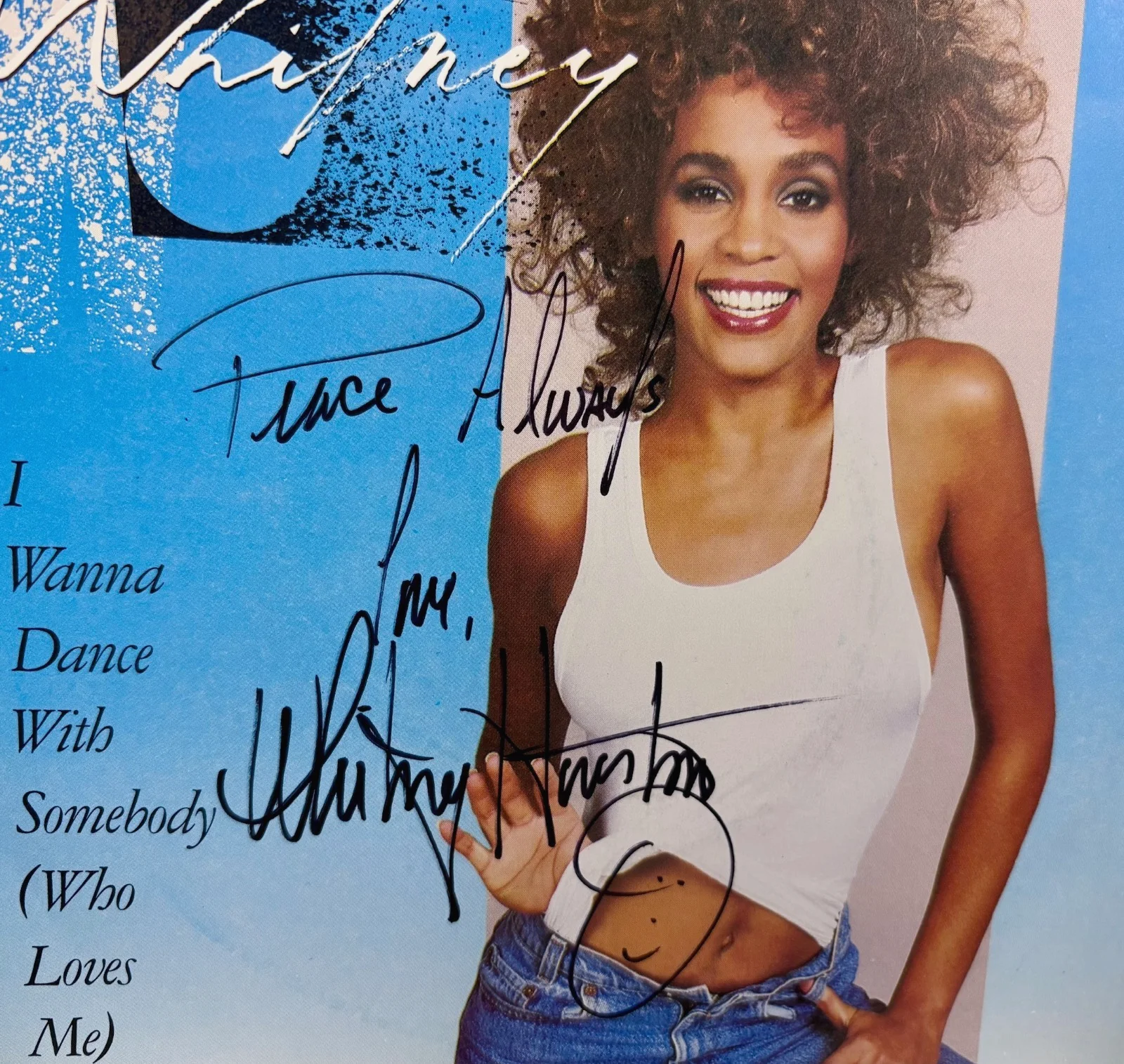 1987 Whitney Houston Signed "I Wanna Dance With Somebody" 45 Record Autograph, изображение 2