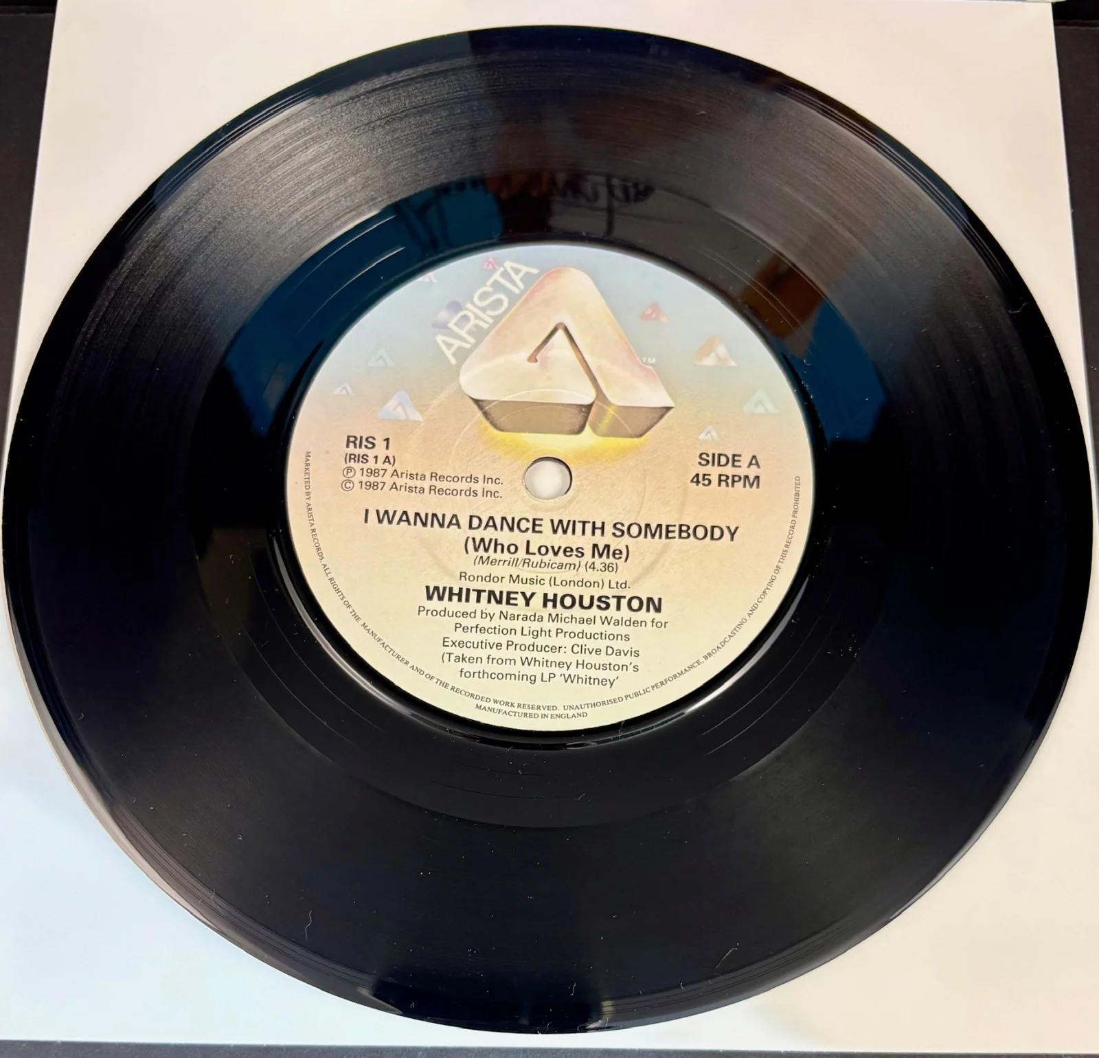 1987 Whitney Houston Signed "I Wanna Dance With Somebody" 45 Record Autograph, изображение 4
