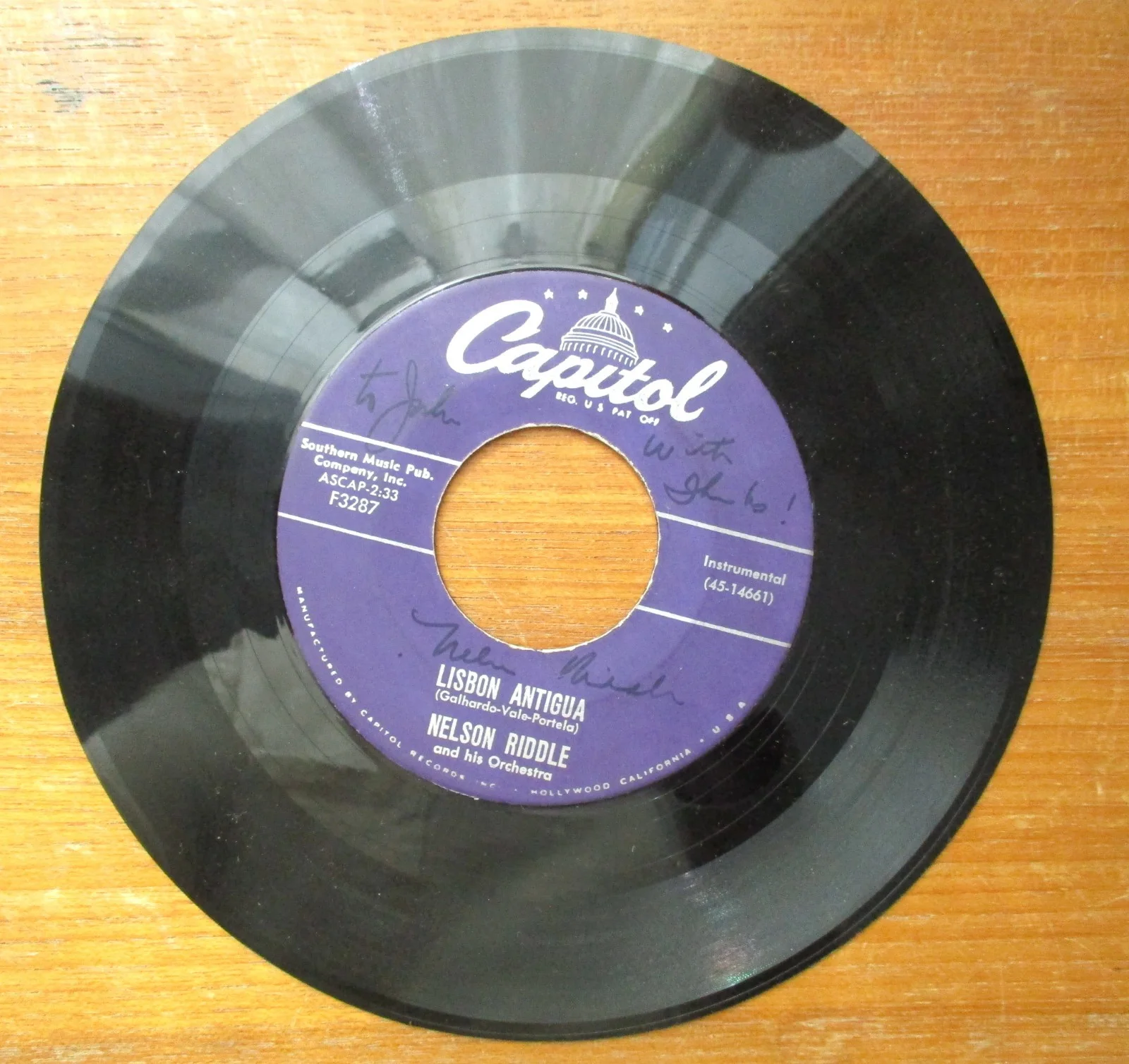 Nelson Riddle Lisbon Antigua F3287 45 Record Signed From John Gilliland Estate, изображение 2
