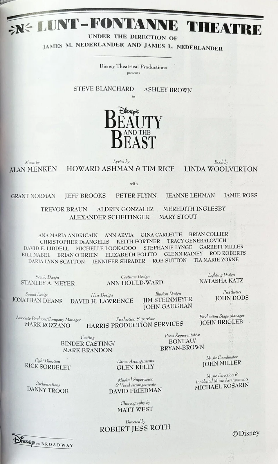 Beauty and the Beast Signed In Person Playbill - Steve Blanchard Ashley Brown, изображение 2