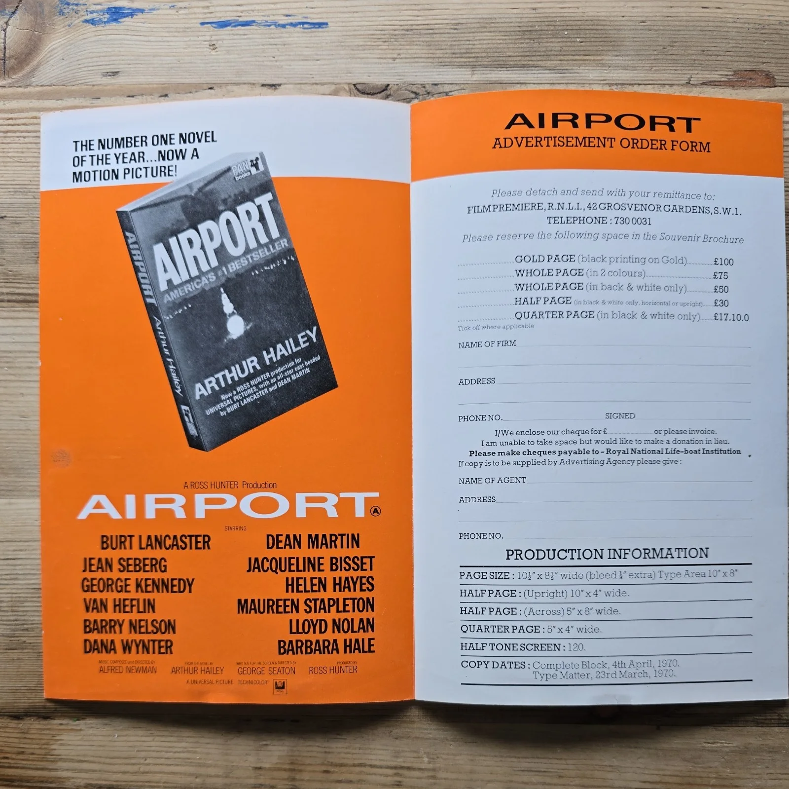 AIRPORT royal premiere promo booklet & advert booking form 1970 RNLI, изображение 2