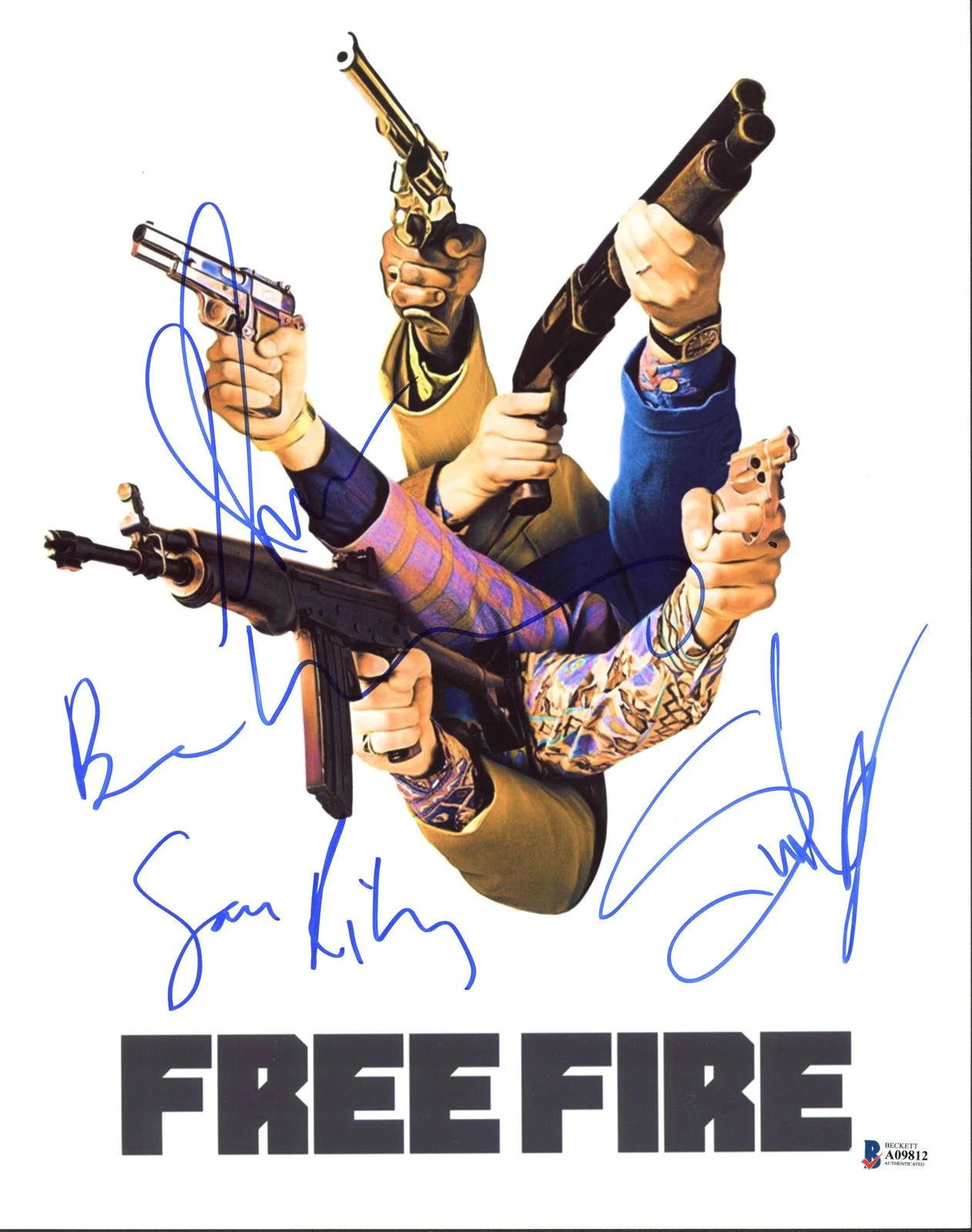 Armie Hammer, Sam Riley, Ben Wheatley & One Other — Free Fire (Armie Hammer, Sam Riley +2) Authentic Signed 11X14 Photo BAS #A09812