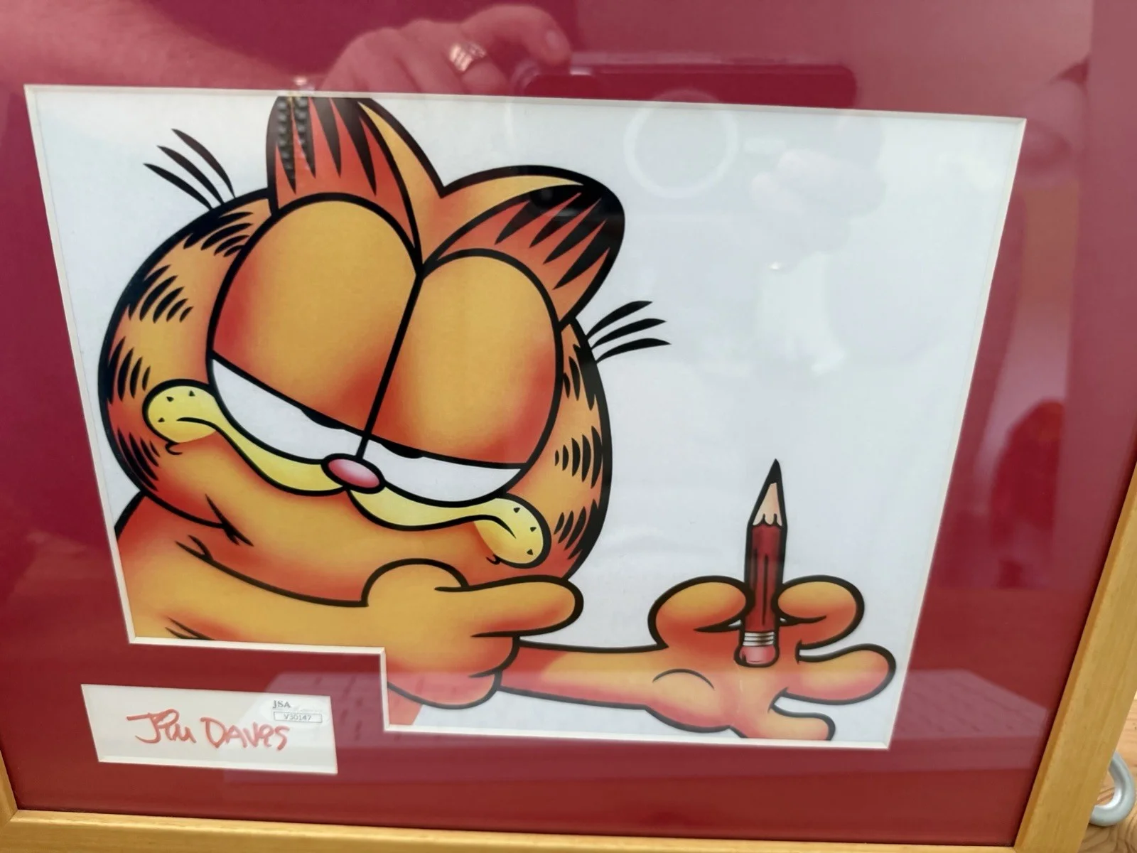 JIM DAVIS GARFIELD CAT CARTOON SIGNED AUTOGRAPH DOUBLE MATTED FRAMED JSA, image 3