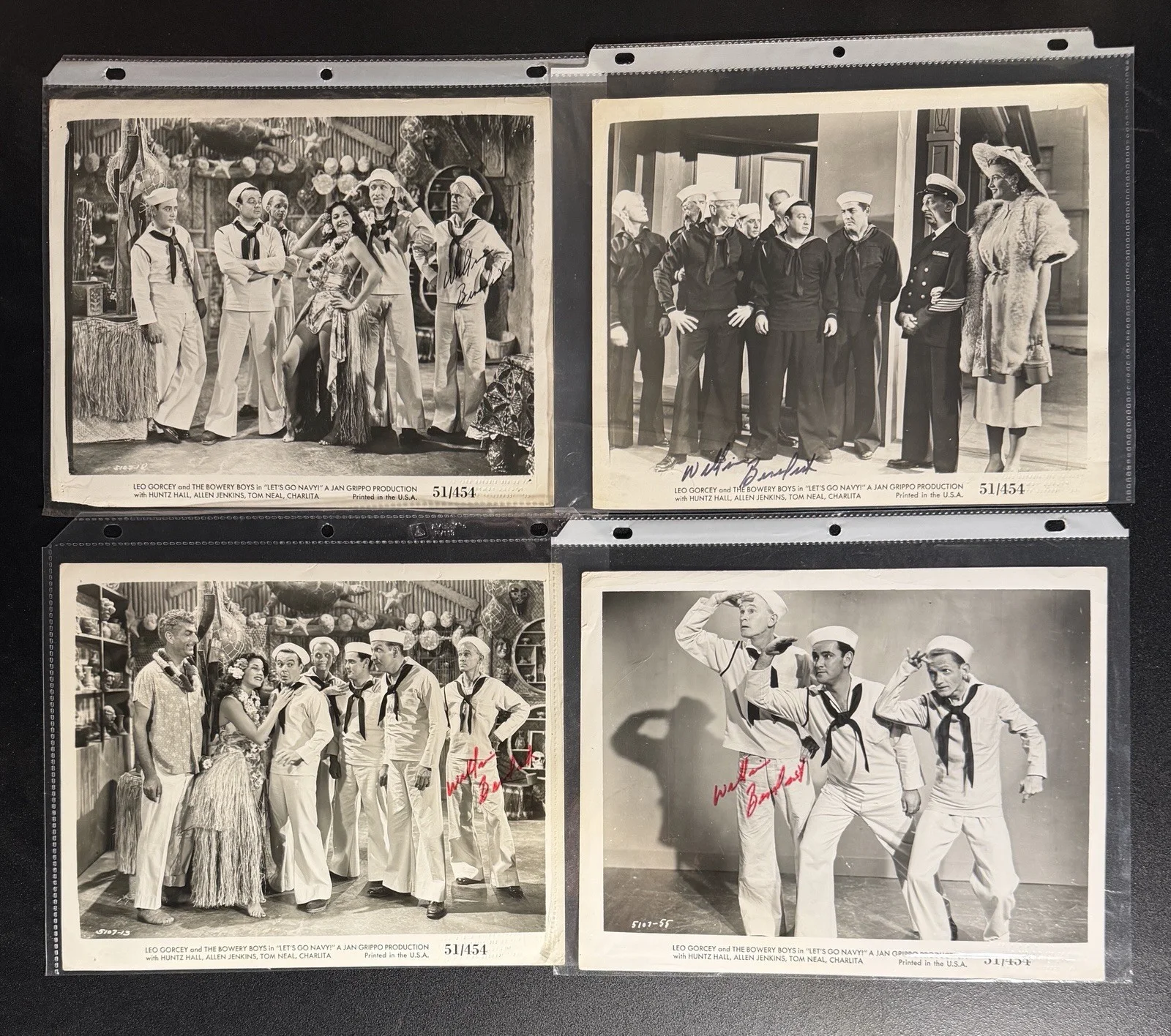 William Benedict — 4 lot 8x10s SIGNED by William "Billy" Benedict in LET’S GO NAVY! The Bowery Boys
