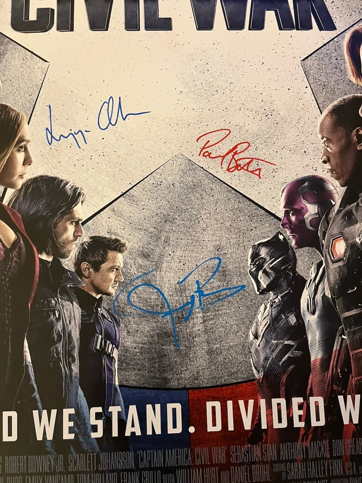 Cast Signed Captain America Civil War D/S 27x40 Chris Evans Downey Jr Renner BAS, изображение 2