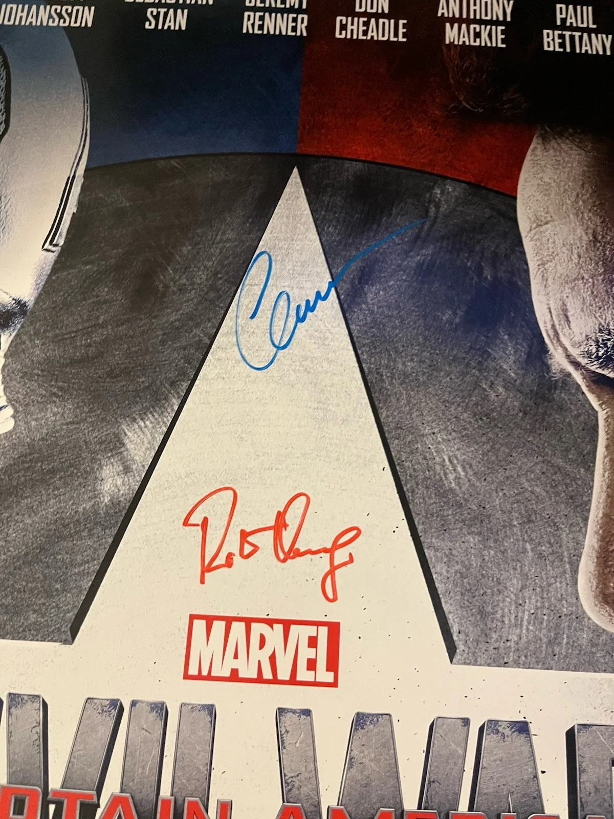 Cast Signed Captain America Civil War D/S 27x40 Chris Evans Downey Jr Renner BAS, изображение 3
