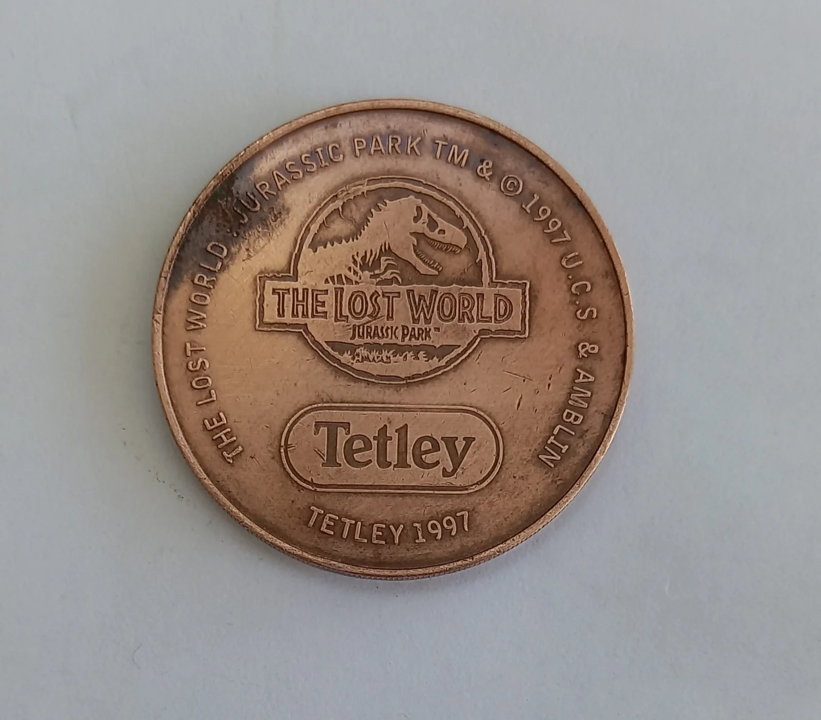 Tetleys 1997 Jurassic Park the Lost World Stegosaurus Collector's Coin, изображение 2