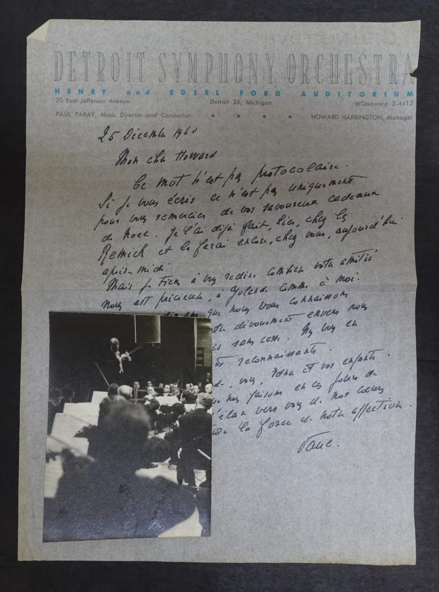 Paul Paray — Paul Paray French Conductor Autograph Letter to Symphony Manager Harrington 1960