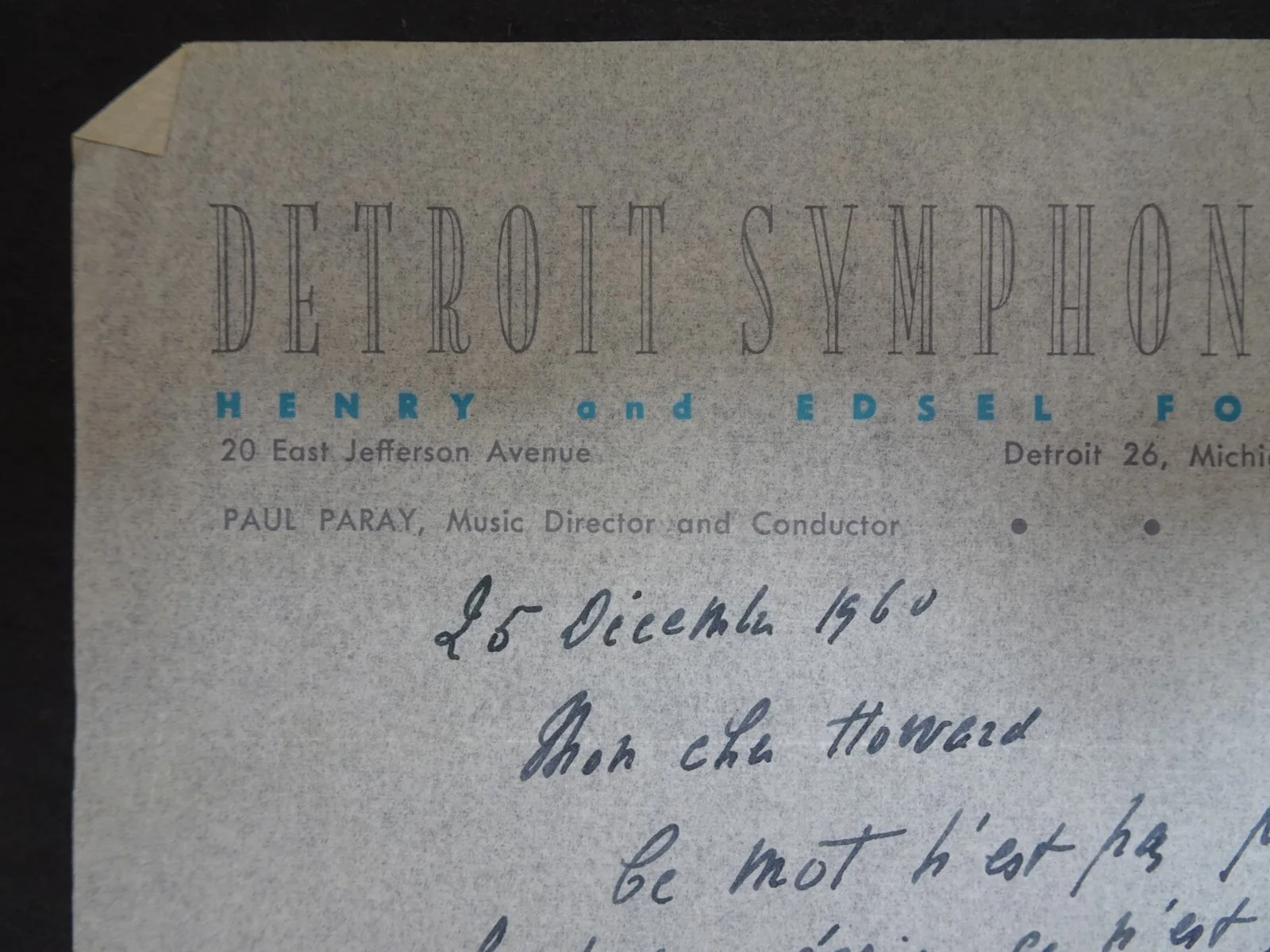Paul Paray — Paul Paray French Conductor Autograph Letter to Symphony Manager Harrington 1960, изображение 2