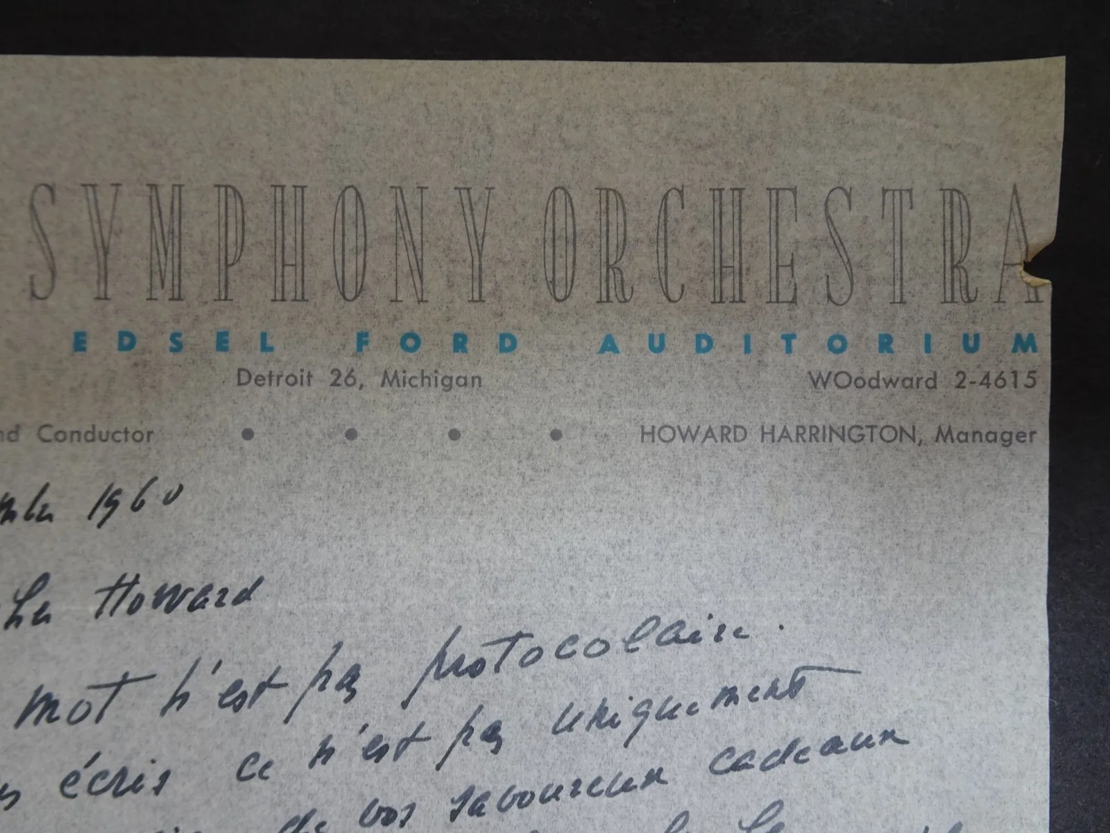 Paul Paray — Paul Paray French Conductor Autograph Letter to Symphony Manager Harrington 1960, изображение 3