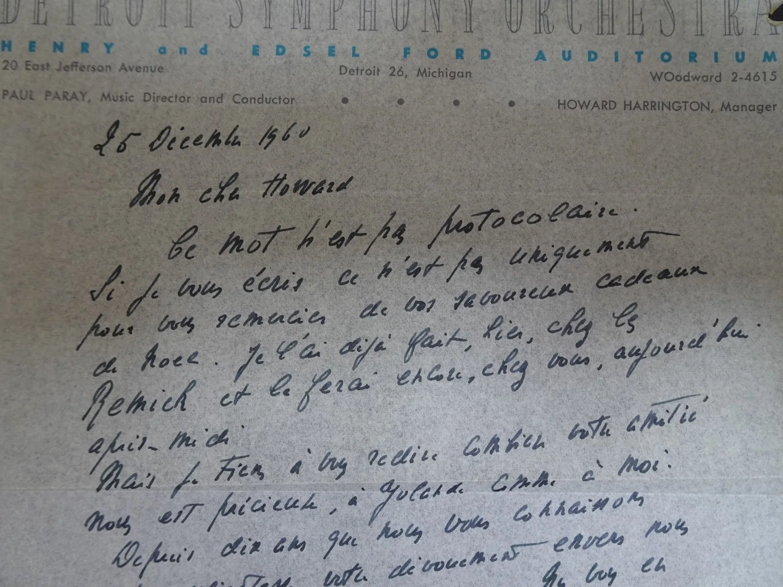 Paul Paray — Paul Paray French Conductor Autograph Letter to Symphony Manager Harrington 1960, изображение 5
