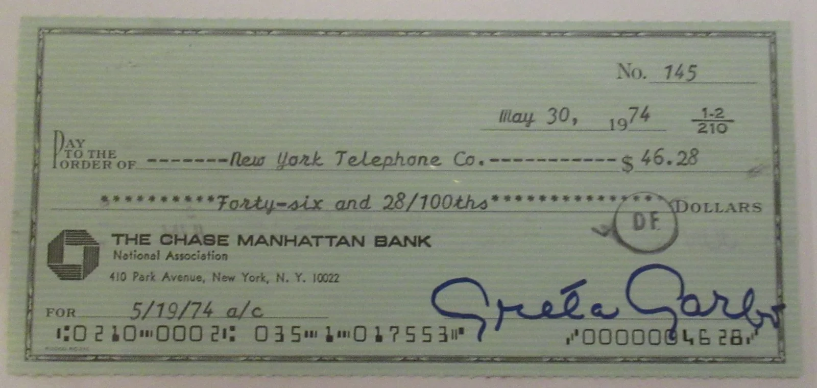 GRETA GARBO — GRETA GARBO SIGNED CHECK Autograph w/ COA the ESTATE OF GARBO signed by nephew, изображение 2